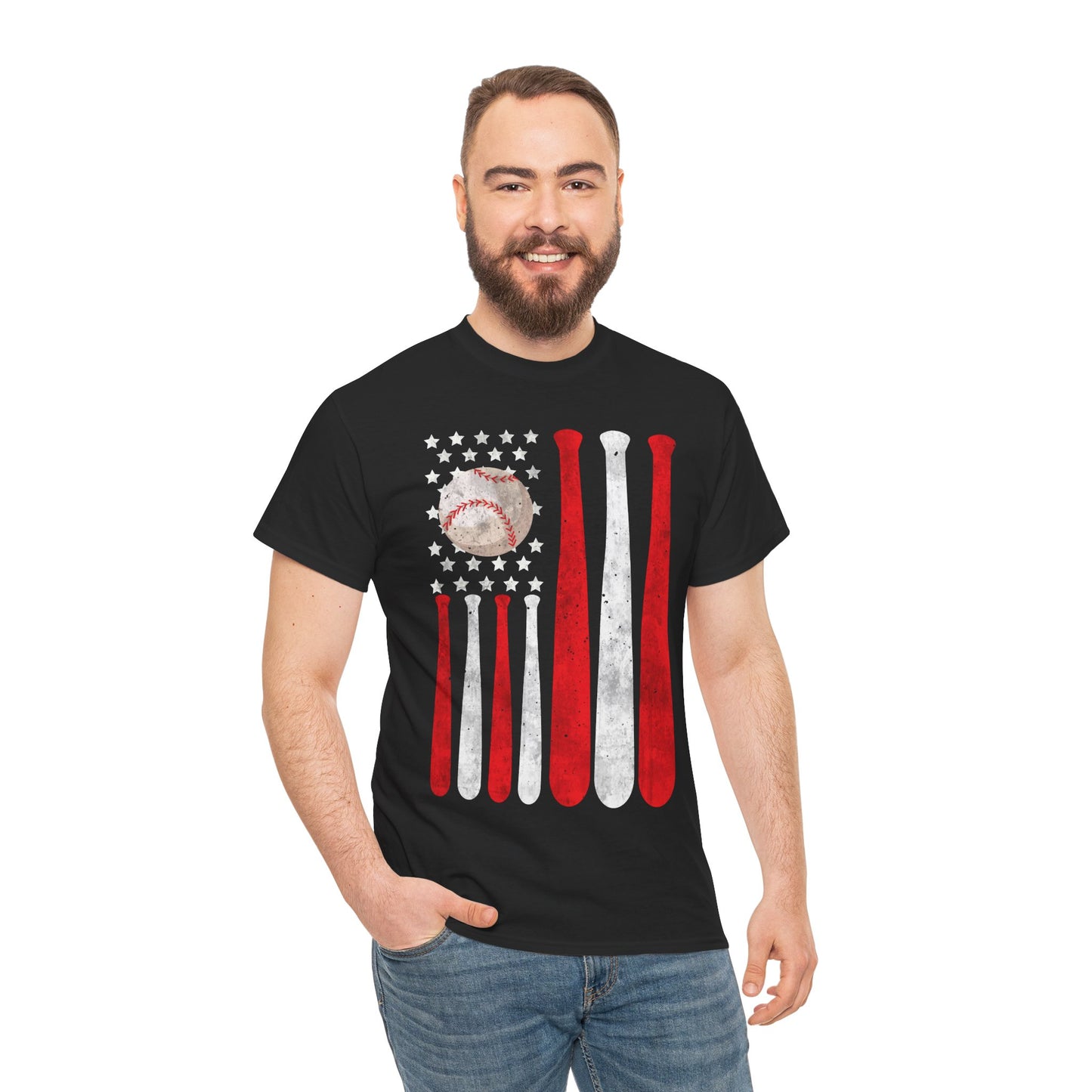 Baseball T-Shirt, Baseball USA Flag, Baseball Player Sports Lovers Men Dad Vintage Shirt
